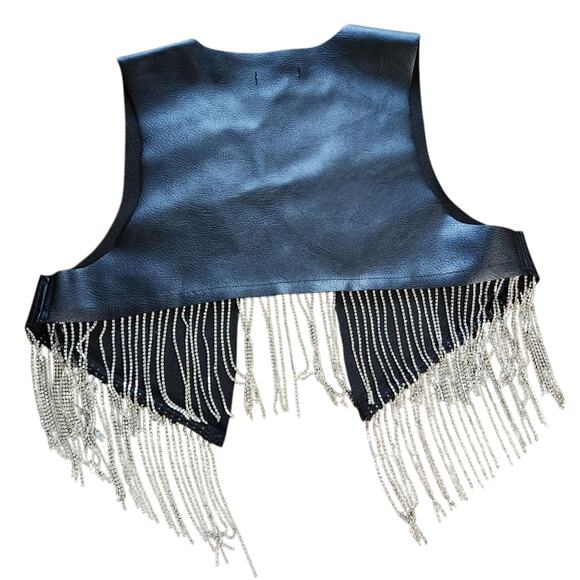 Hot & Delicious cropped vest faux leather rhinestone fringe size M - Picture 3 of 8